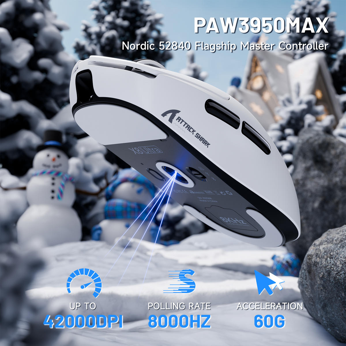 ATTACK SHARK X8 Ultra 8KHz Wireless Gaming Mouse With C06 Ultra Cable