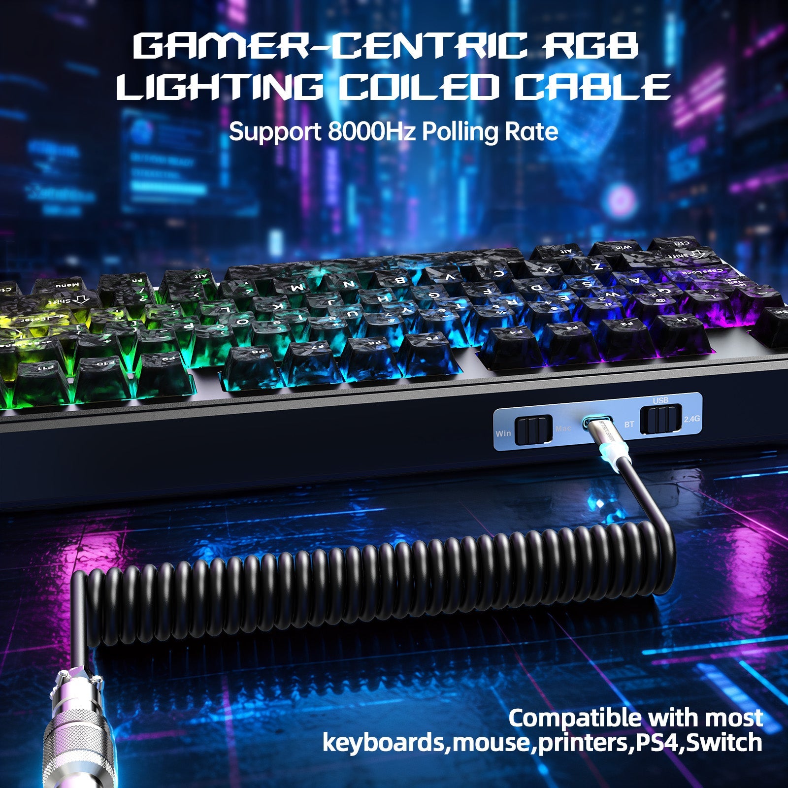 ATTACK SHARK X87 ULTRA Wireless Gaming Keyboard with 8KHz Receiver and RGB Coiled Cable