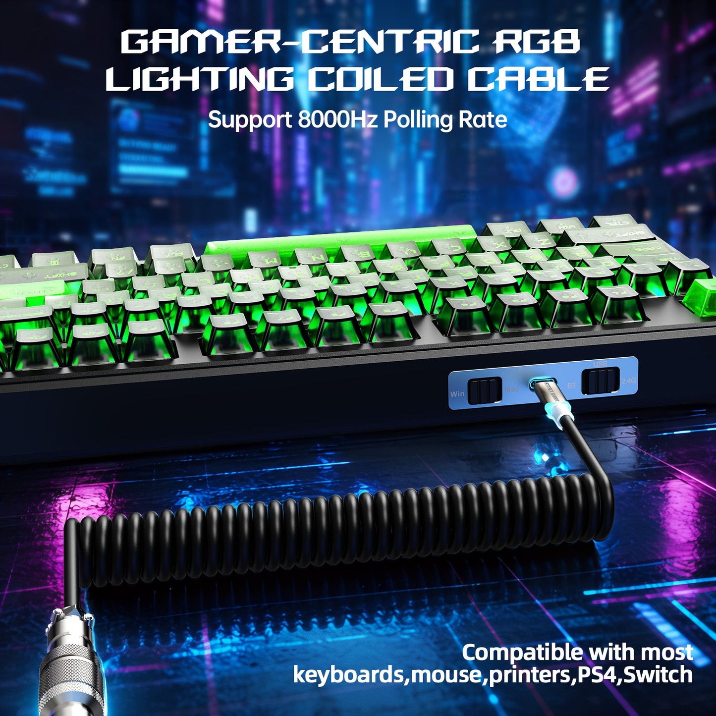 ATTACK SHARK X87 ULTRA Wireless Gaming Keyboard with 8KHz Receiver and RGB Coiled Cable