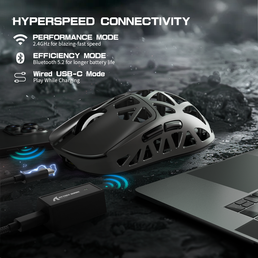 ATTACK SHARK R2 Magnesium Alloy PAW3950 Gaming Mouse 8K with Mouse Coiled Cable (Not Include the Charging Dock)
