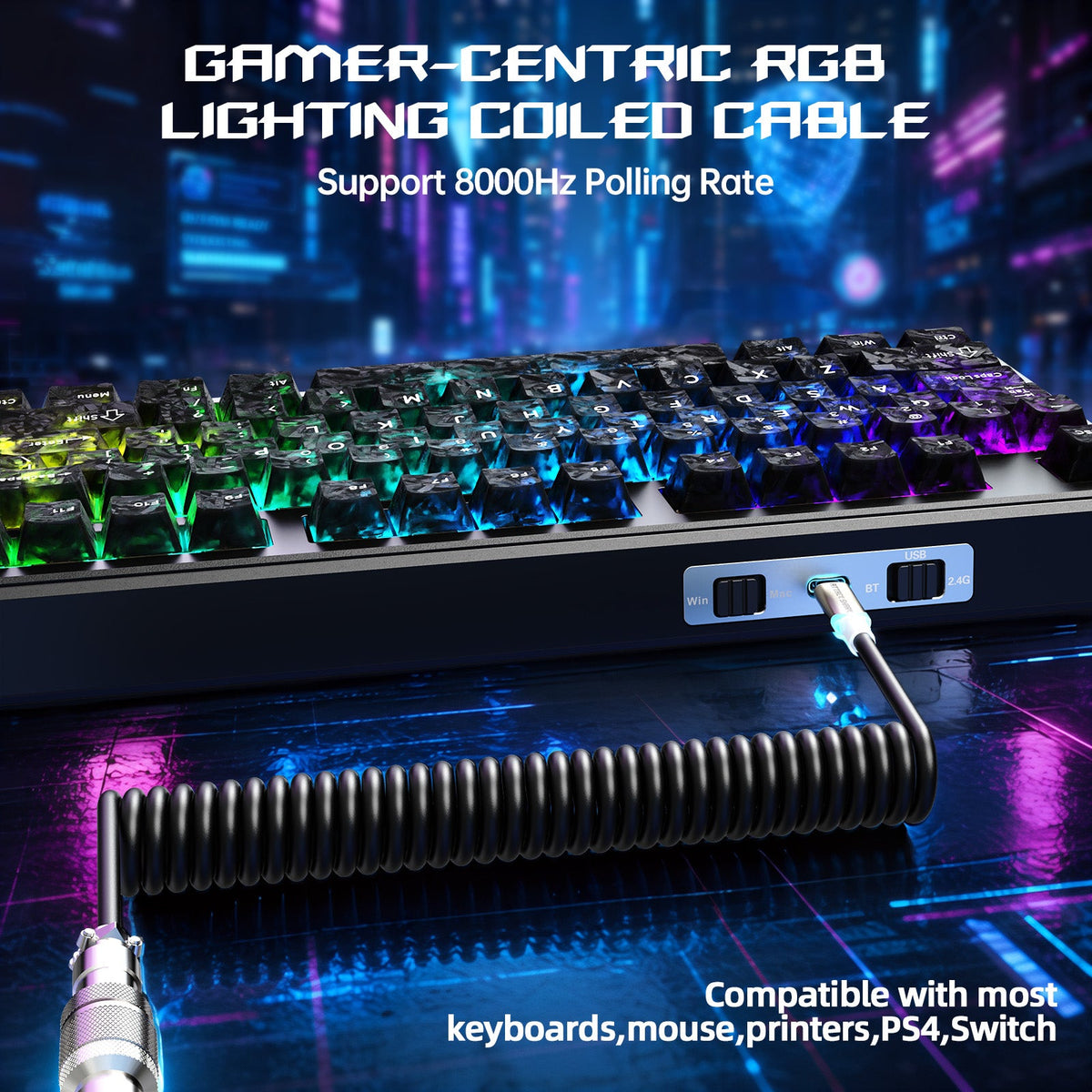 ATTACK SHARK X87 ULTRA Wireless Gaming Keyboard with 8KHz Receiver and RGB Coiled Cable