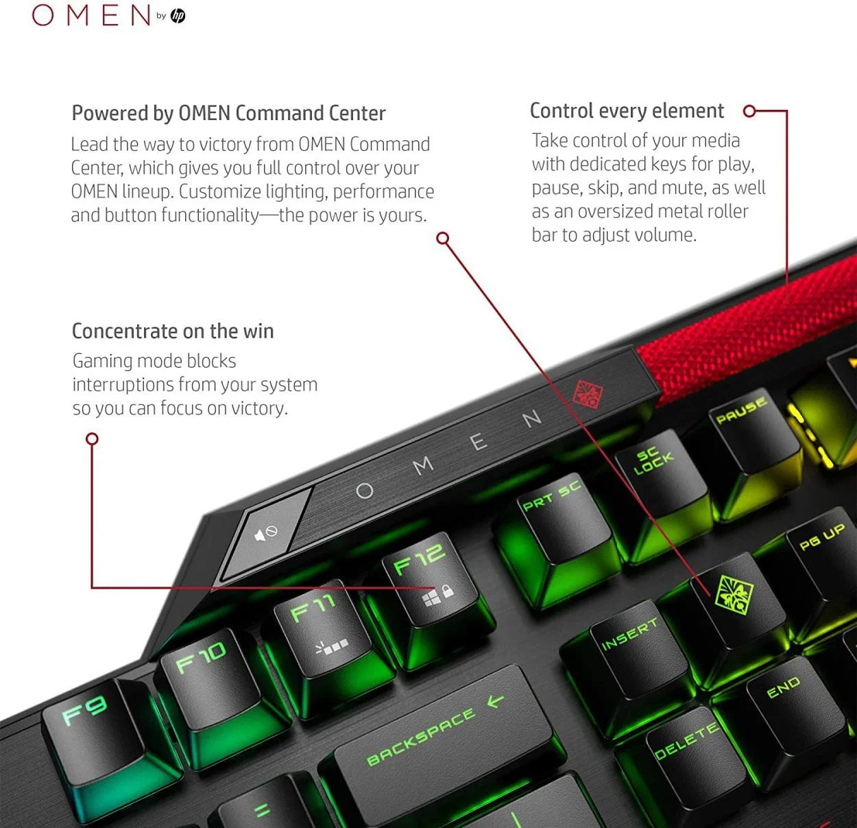 Omen by HP Sequencer RGB Mechanical Optical Gaming Keyboard 10X Faster Blue Switch Volume Roller Bar Anti Ghosting