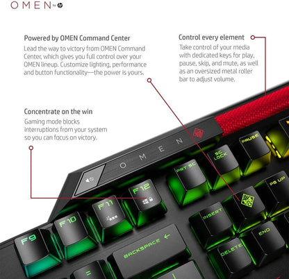 Omen by HP Sequencer RGB Mechanical Optical Gaming Keyboard 10X Faster Blue Switch Volume Roller Bar Anti Ghosting