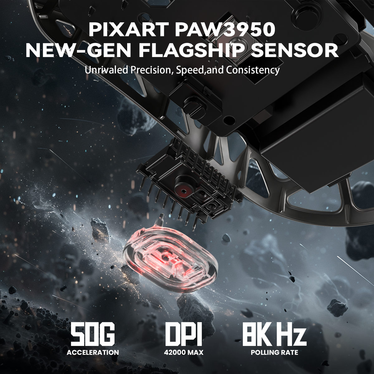 ATTACK SHARK R2 Magnesium Alloy PAW3950 Gaming Mouse 8K with Mouse Coiled Cable (Not Include the Charging Dock)