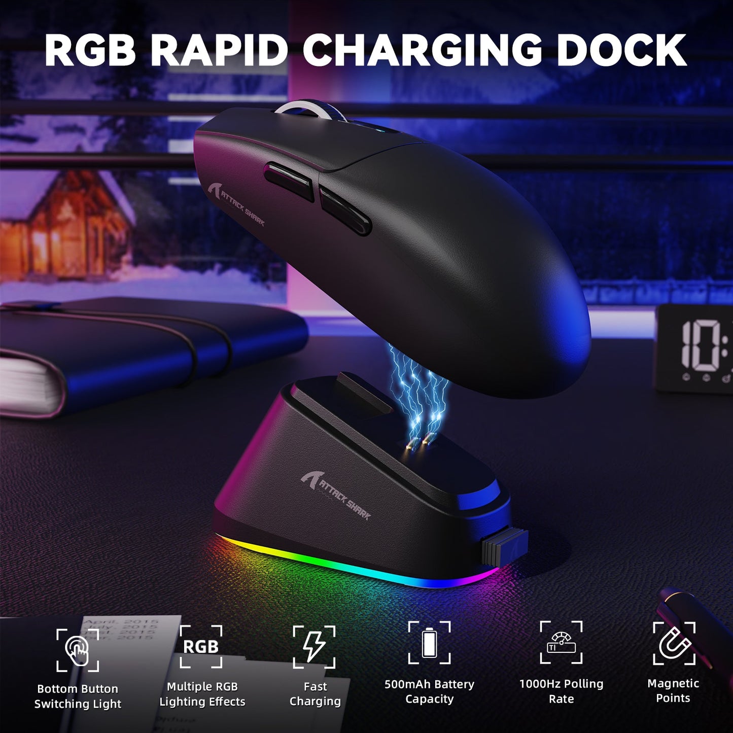 ATTACK SHARK G3 PRO Tri-mode Wireless Gaming Mouse with Charge Dock 25000 DPI Ultra Lightweight