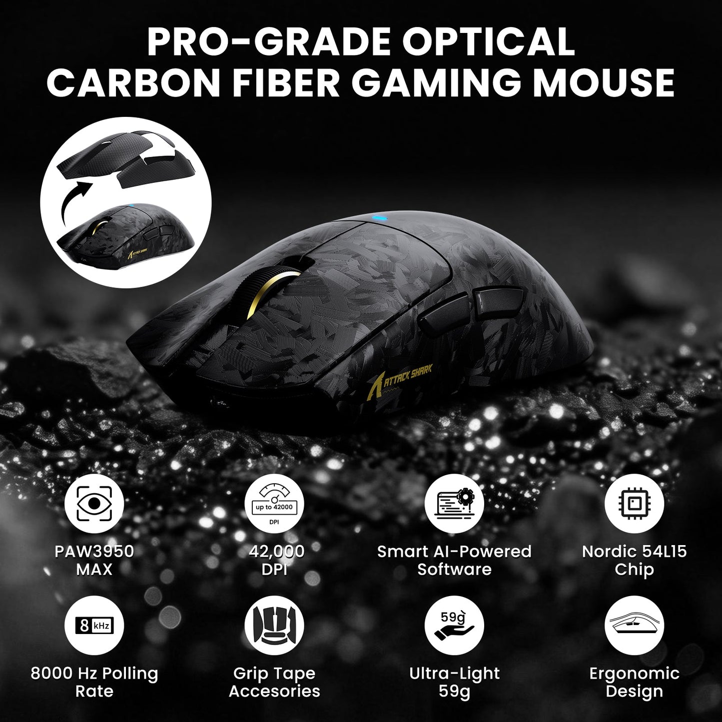 ATTACK SHARK R68 HE & X11 ULTRA Carbon Fiber Gaming Bundle With C01 ULTRA Coiled Cable