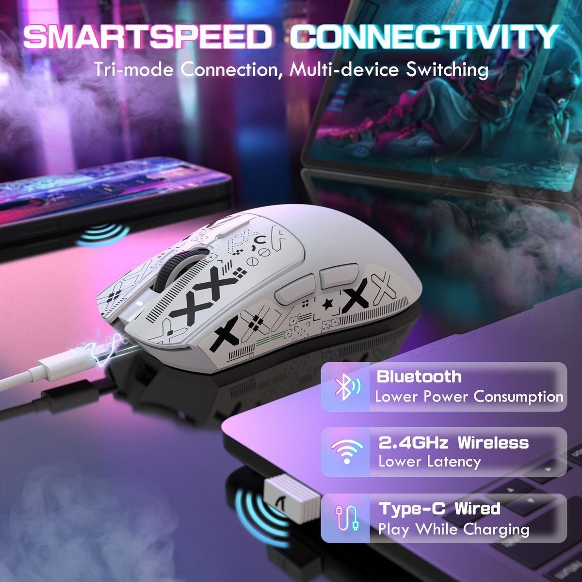 ATTACK SHARK X1 Tri-mode Gaming Mouse With Touchpad RGB Charging Dock PAW3395PRO Sensor