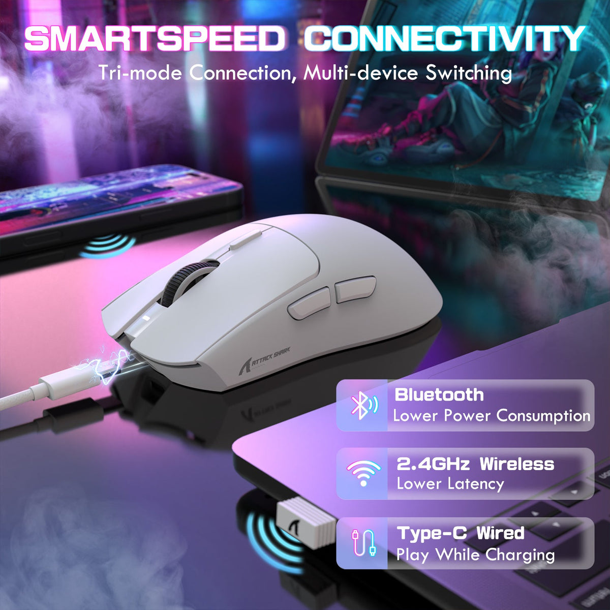 ATTACK SHARK X1 Tri-mode Gaming Mouse With Touchpad RGB Charging Dock PAW3395PRO Sensor
