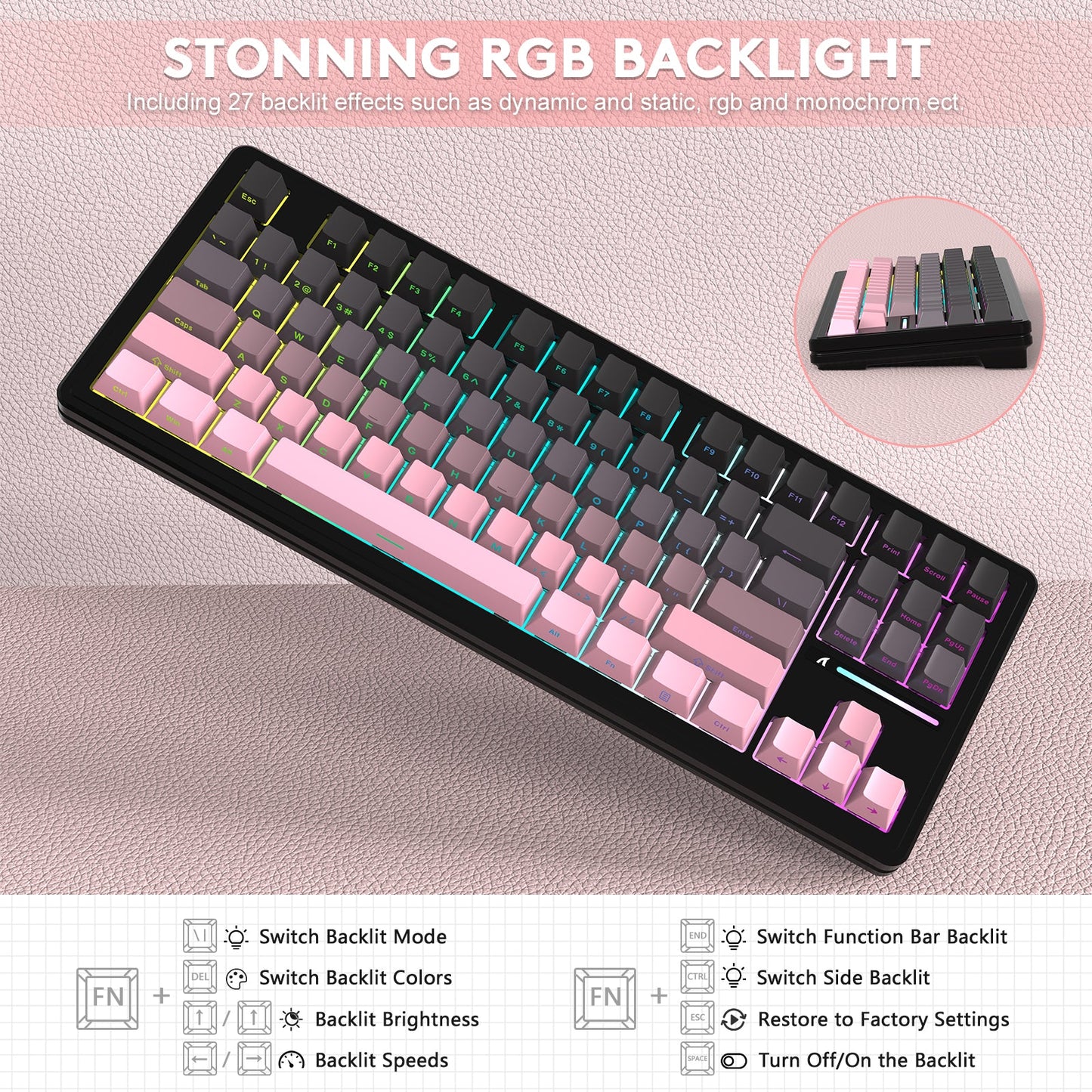 ATTACK SHARK M87PRO Wireless Mechanical Keyboard with Side Printed PBT Keycaps
