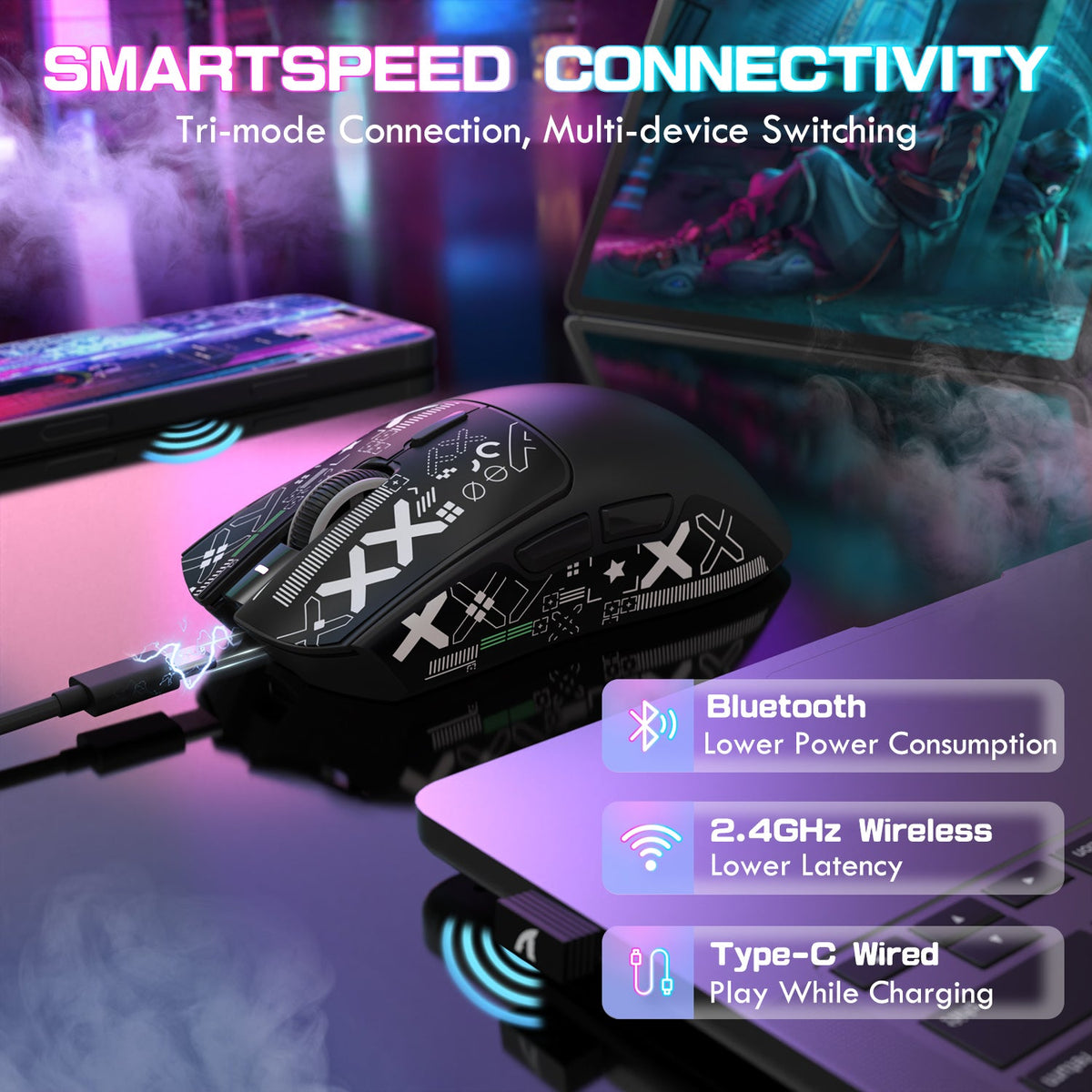 ATTACK SHARK X1 Tri-mode Gaming Mouse With Touchpad RGB Charging Dock PAW3395PRO Sensor