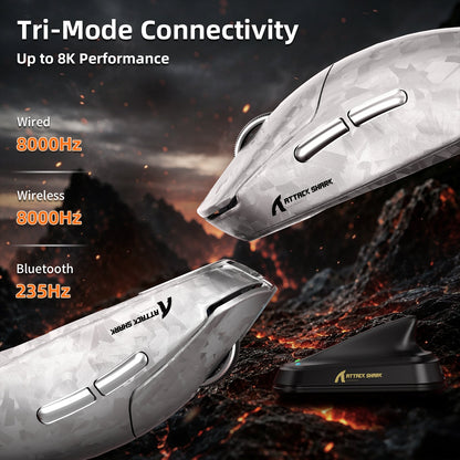 ATTACK SHARK RS3 ULTRA Carbon Fiber Wireless PAW3955MAX Gaming Mouse with C06 Ultra LED Cable