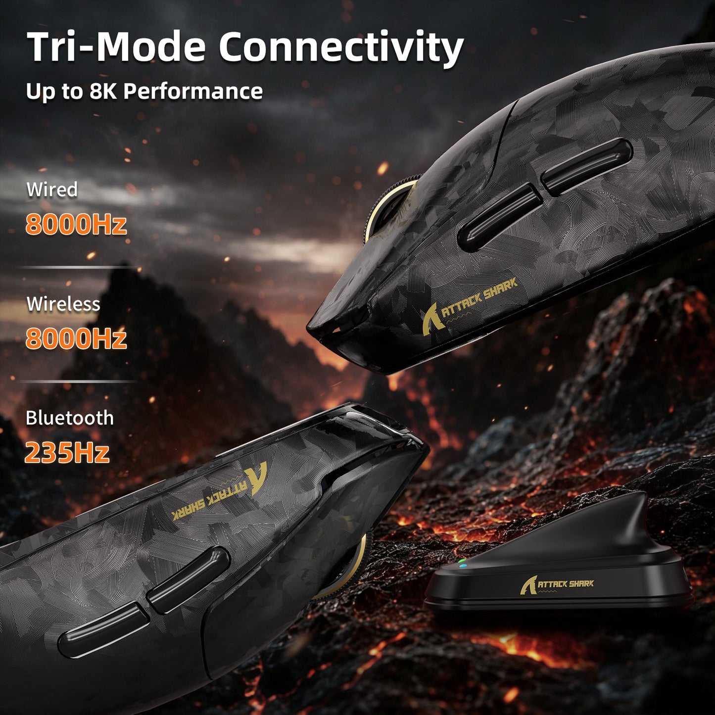 ATTACK SHARK RS3 ULTRA Carbon Fiber Wireless PAW3955MAX Gaming Mouse with C06 Ultra LED Cable