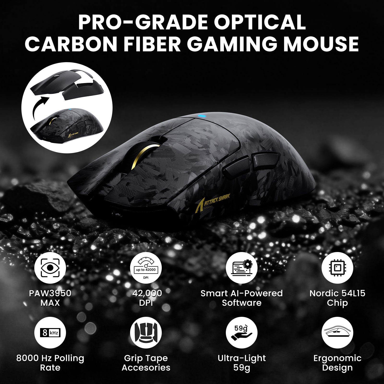 ATTACK SHARK R68 HE & X11 ULTRA Carbon Fiber Gaming Bundle With C01 ULTRA Coiled Cable