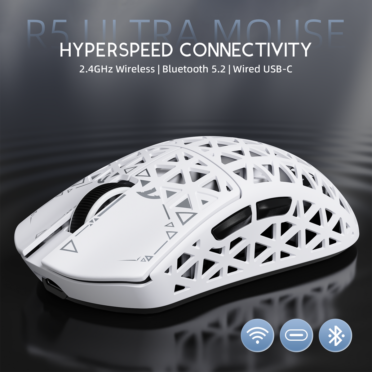 ATTACK SHARK R5 ULTRA Carbon Fiber Wireless 8K PAW3950MAX Gaming Mouse with 8K Coiled Cable