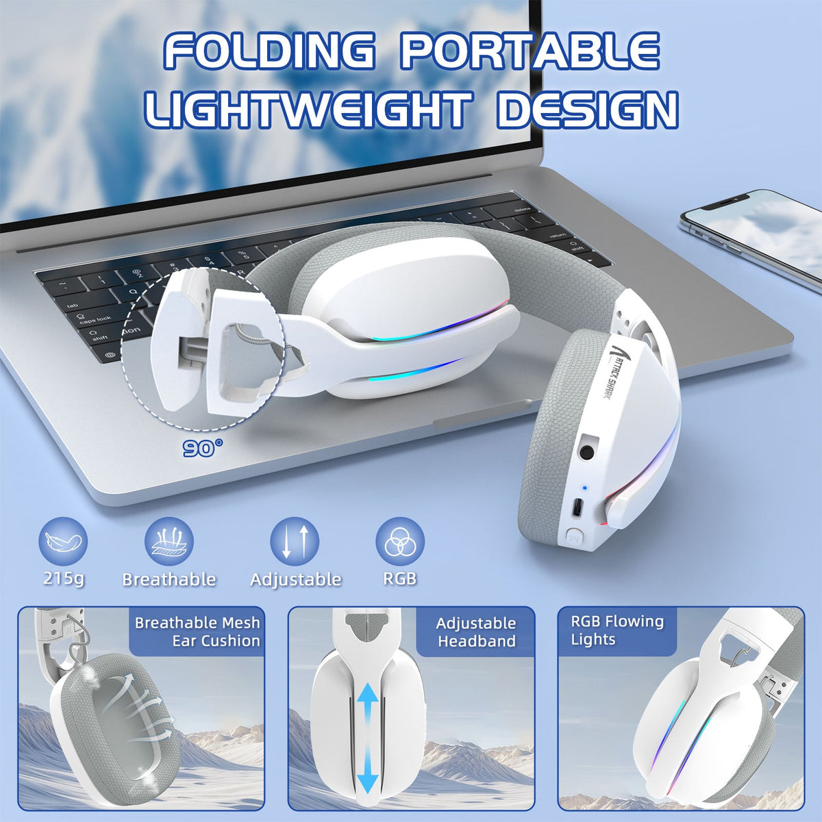 ATTACK SHARK L90 Foldable RGB Ultra-Light Tri-Mode Gaming Headset