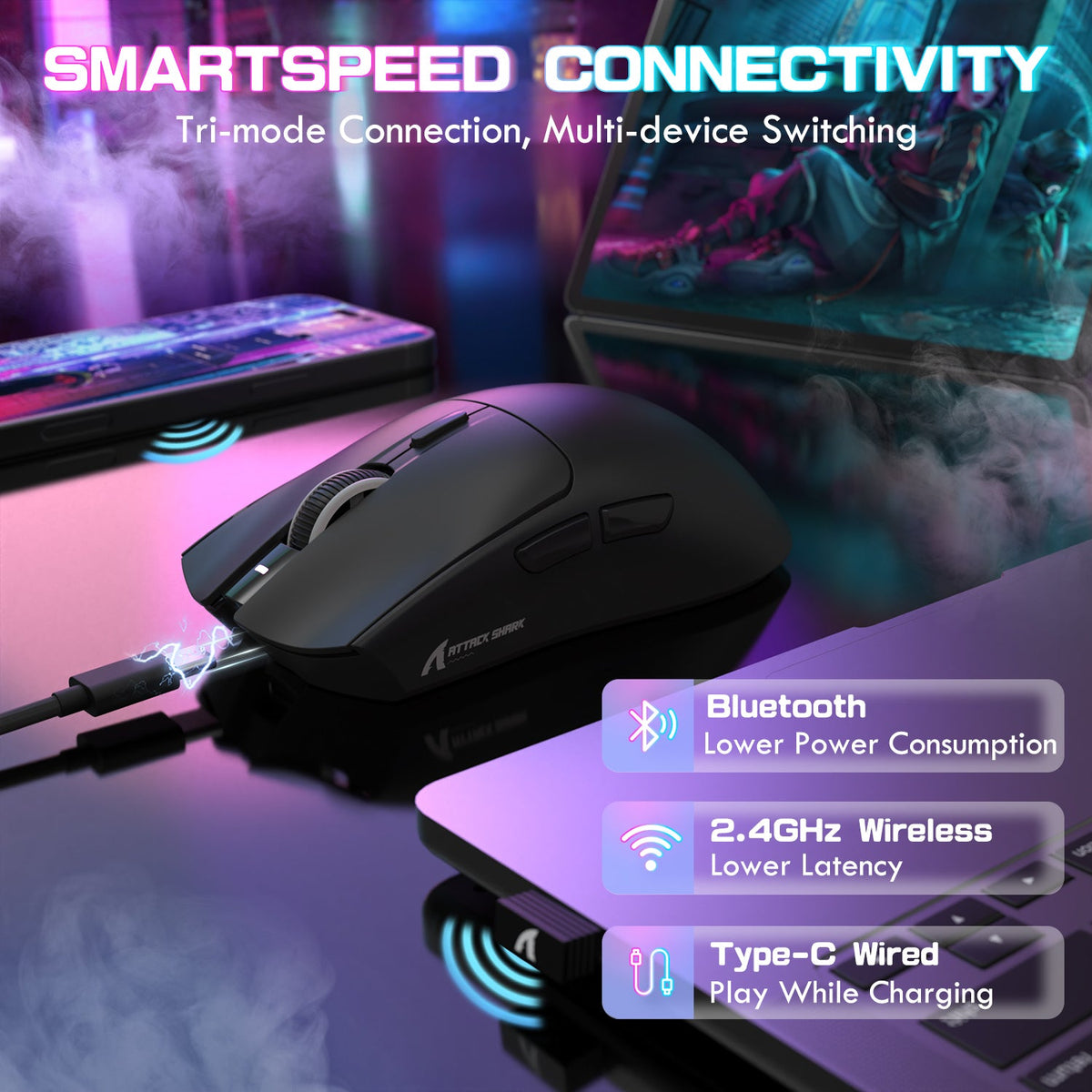 ATTACK SHARK X1 Tri-mode Gaming Mouse With Touchpad RGB Charging Dock PAW3395PRO Sensor