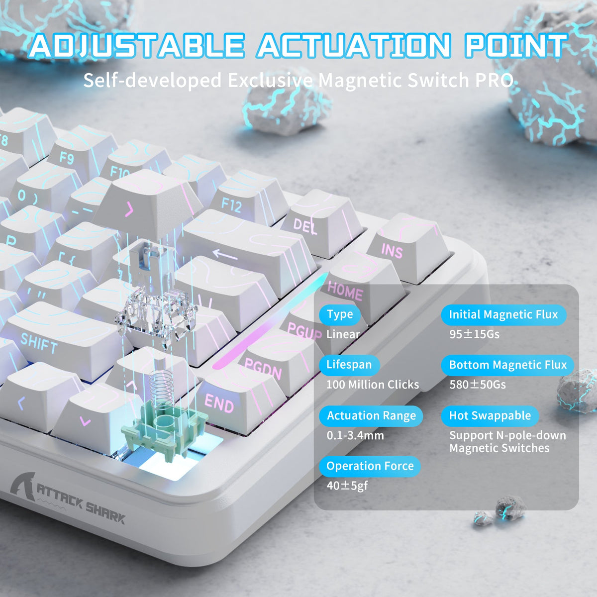 ATTACK SHARK X82PRO HE Wireless Rapid Trigger Gaming Keyboard Magnetic Switch