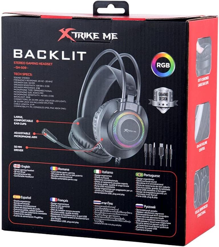 XTRIKE ME GH-509 WIRED STEREO GAMING HEADSET WITH MICROPHONE AND RGB BACKLIGHT BLACK