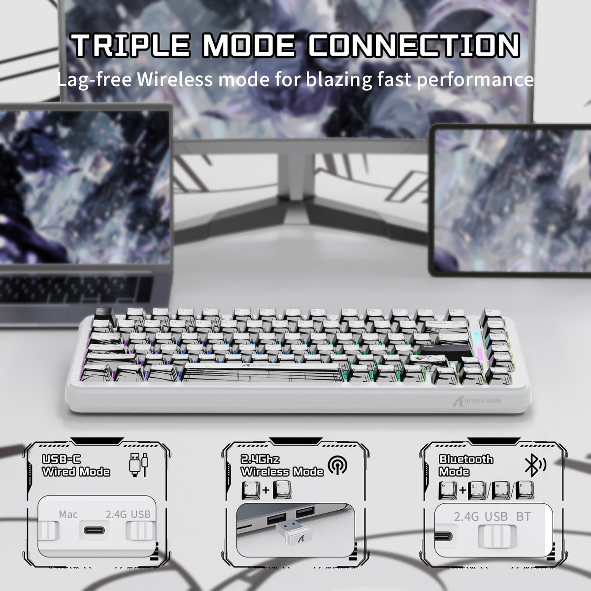 ATTACK SHARK X82PRO HE Wireless Rapid Trigger Gaming Keyboard Magnetic Switch