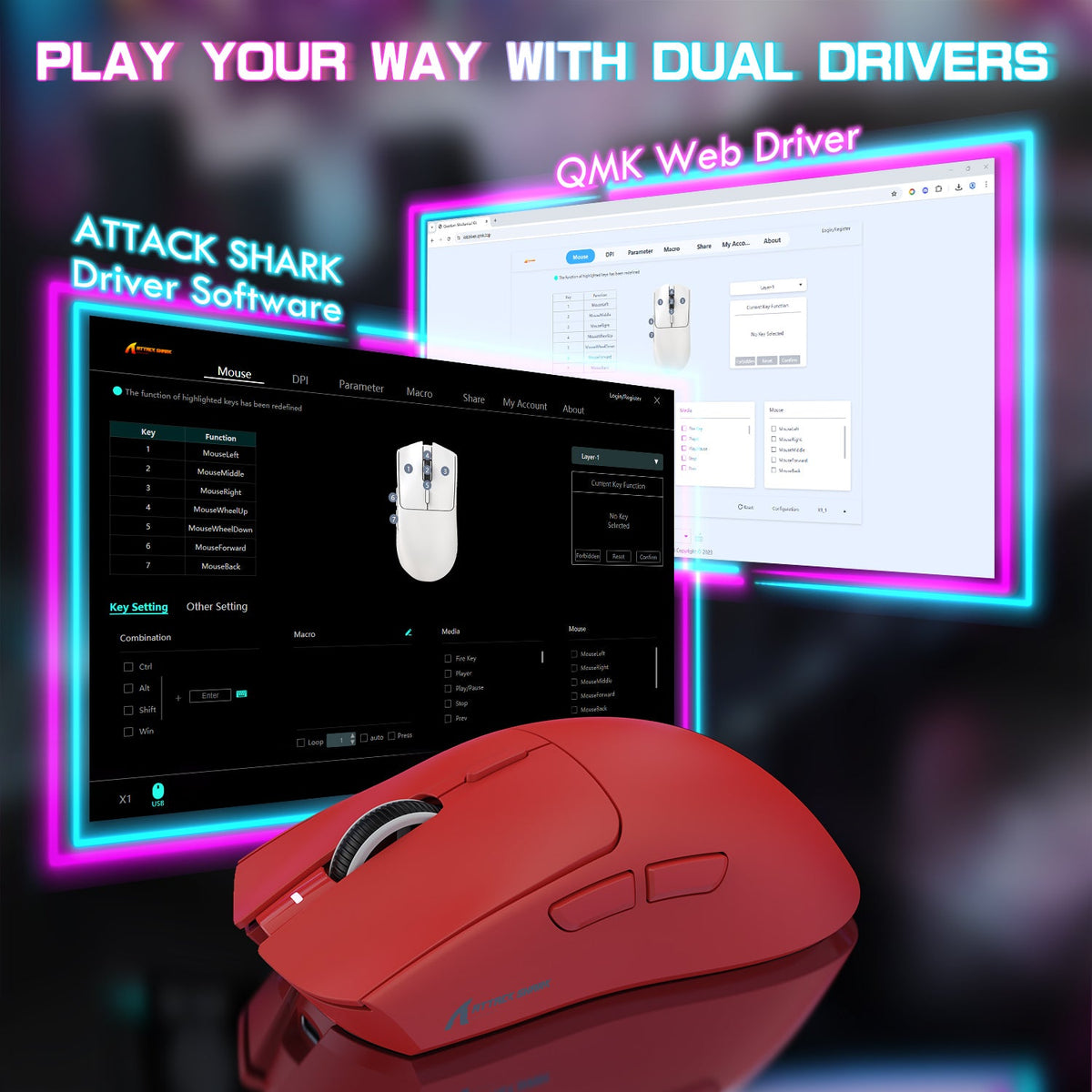 ATTACK SHARK X1 Tri-mode Gaming Mouse With Touchpad RGB Charging Dock PAW3395PRO Sensor