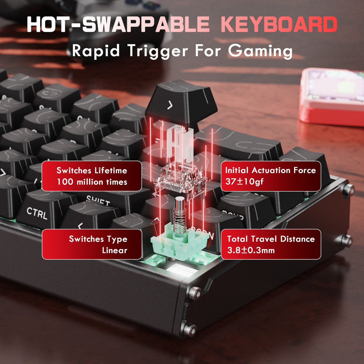 ATTACK SHARK X68MAX HE Rapid Trigger CNC Aluminum Keyboard Magnetic Switch with C01Ultra RGB Coiled Cable