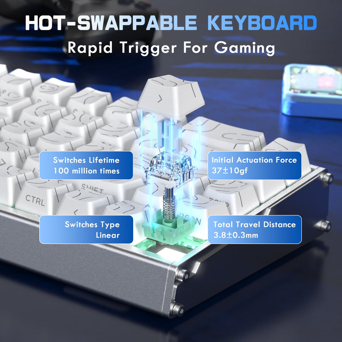 ATTACK SHARK X68MAX HE Rapid Trigger CNC Aluminum Keyboard Magnetic Switch with C01Ultra RGB Coiled Cable