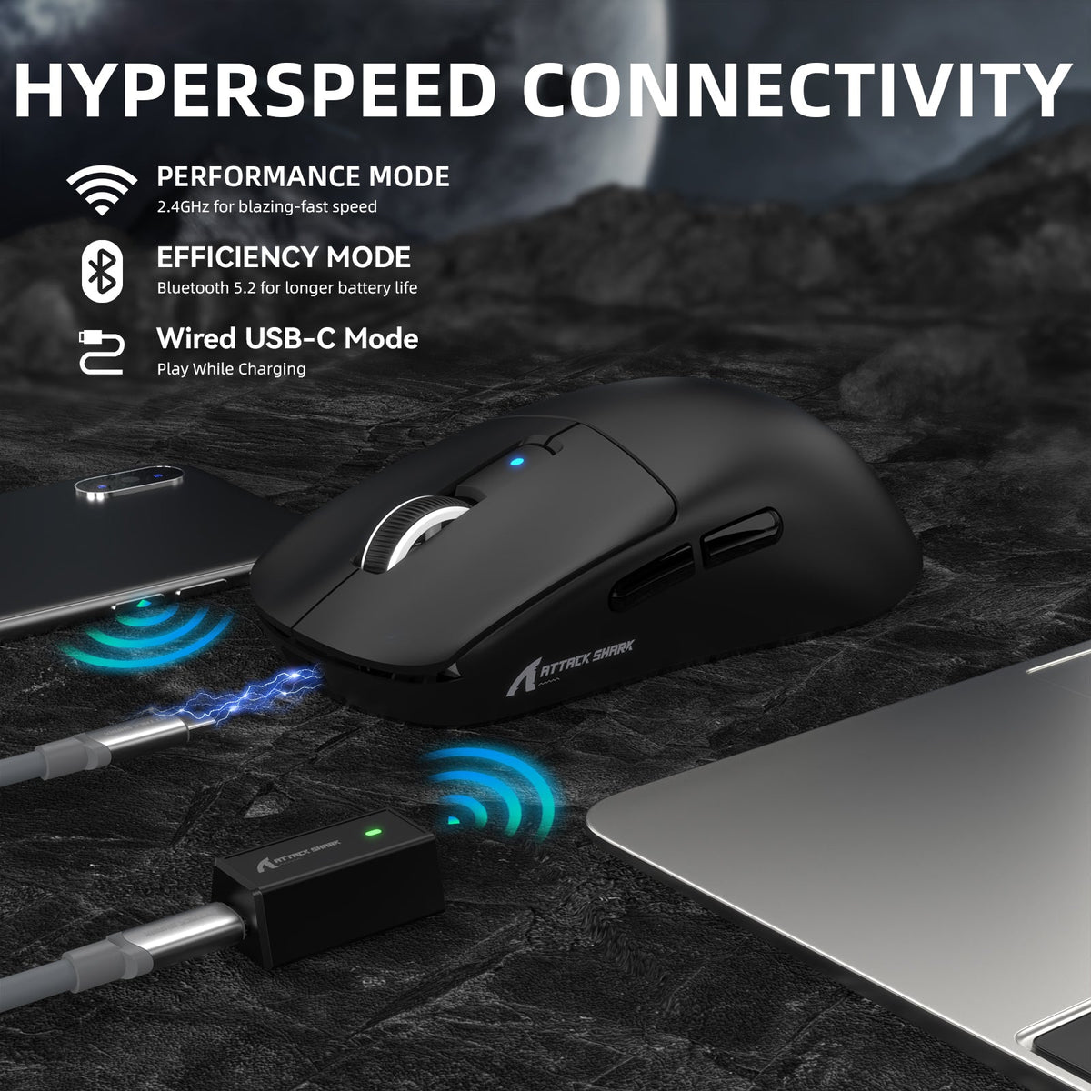 ATTACK SHARK R6 LIGHTSPEED Wireless Gaming Mouse with C06 Mouse Coiled Cable