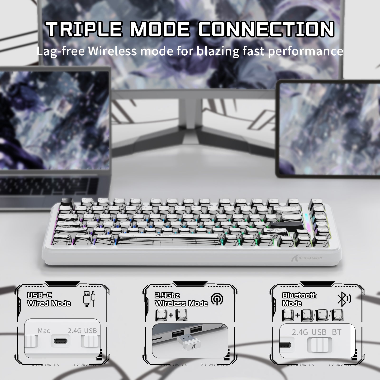 ATTACK SHARK X82PRO HE Wireless Rapid Trigger Gaming Keyboard Magnetic Switch