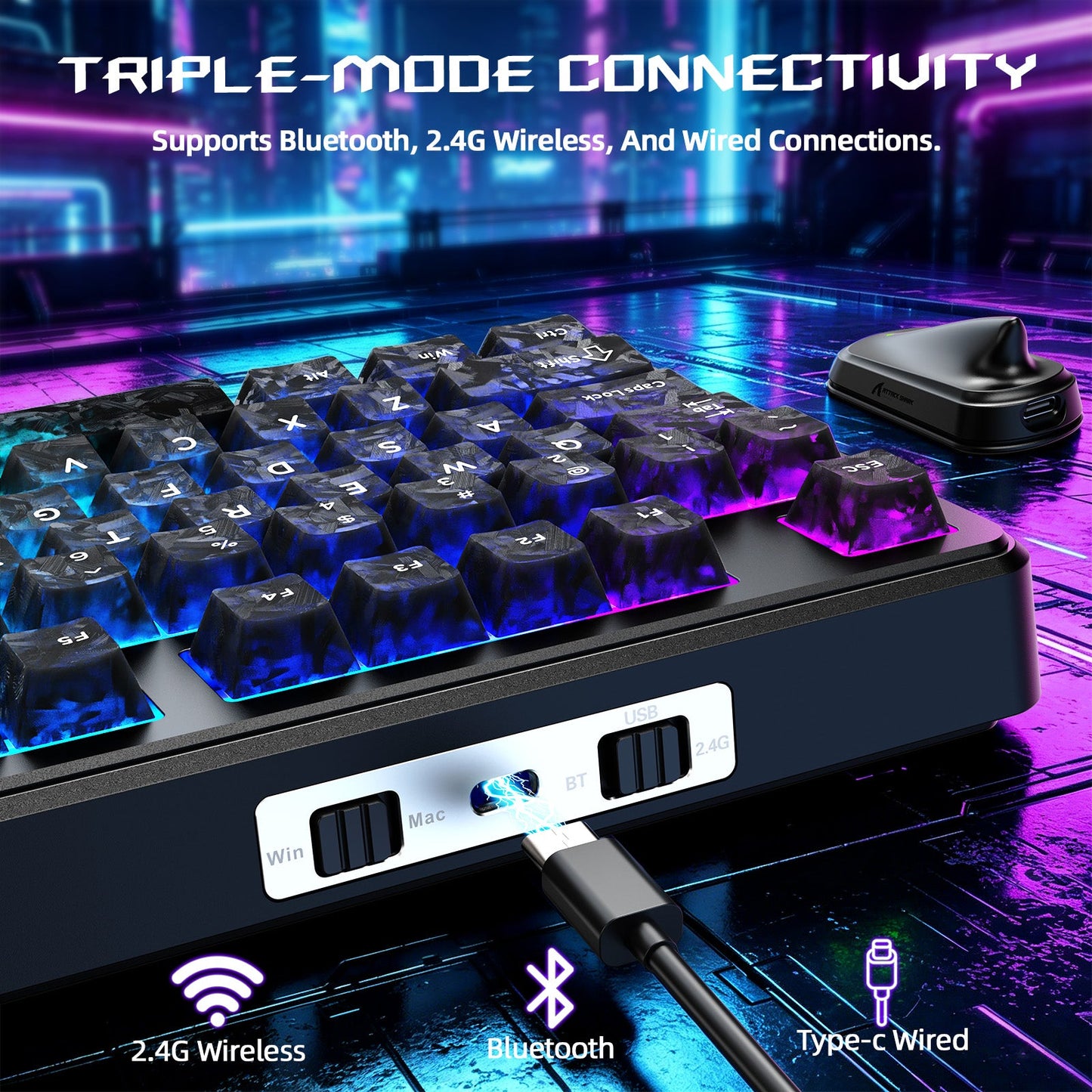 ATTACK SHARK X87 ULTRA Wireless Gaming Keyboard with 8KHz Receiver and RGB Coiled Cable