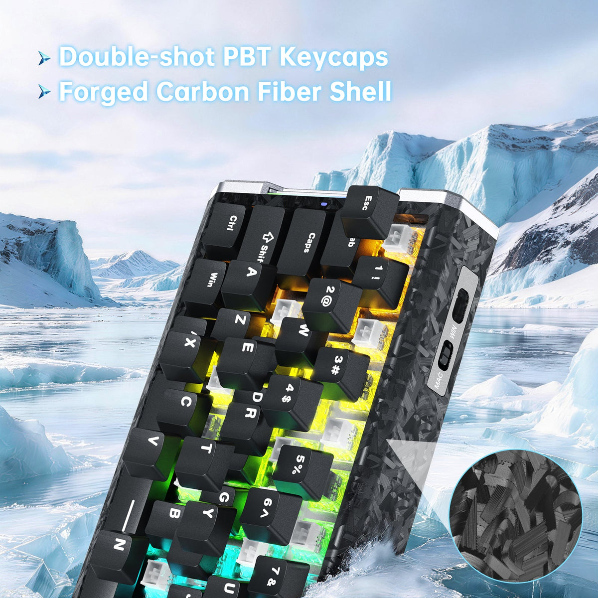 ATTACK SHARK R68 HE Carbon Fiber Wired Rapid Trigger Magnetic Switch Keyboard With C01 Ultra RGB Coiled Cable