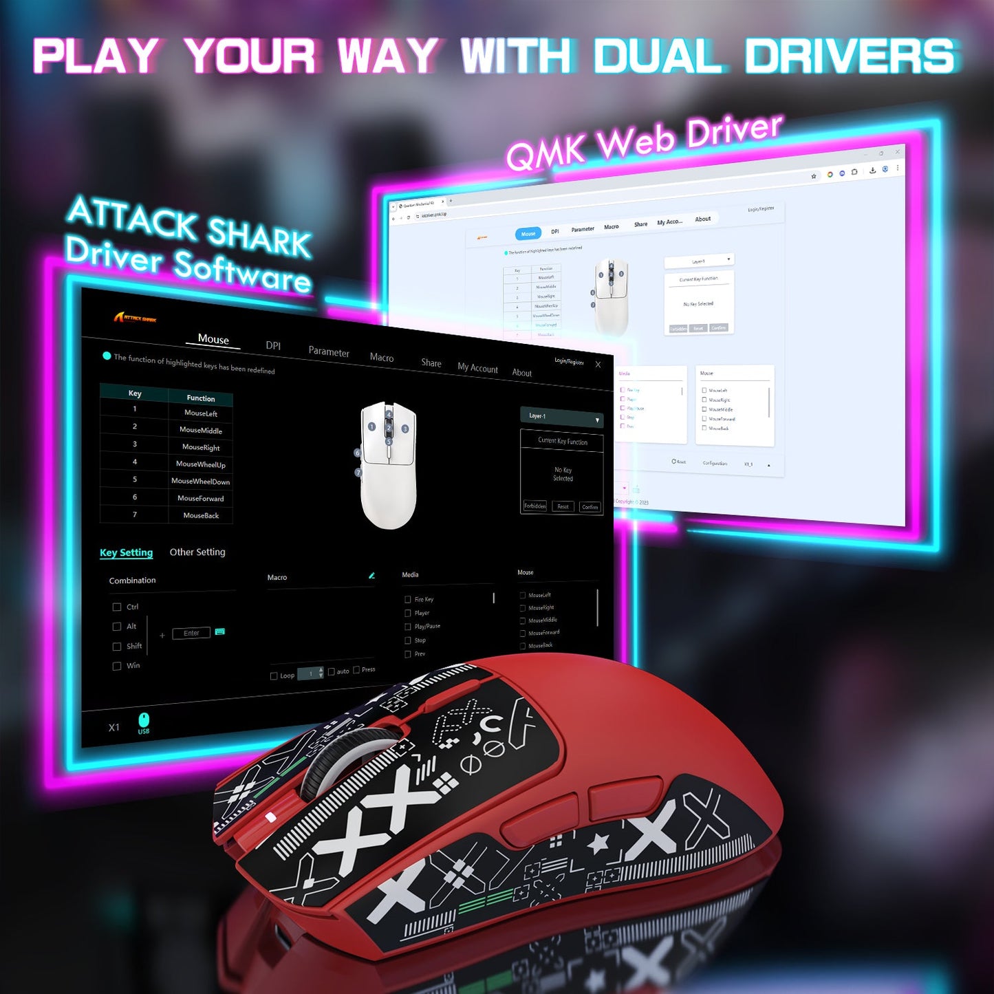 ATTACK SHARK X1 Tri-mode Gaming Mouse With Touchpad RGB Charging Dock PAW3395PRO Sensor