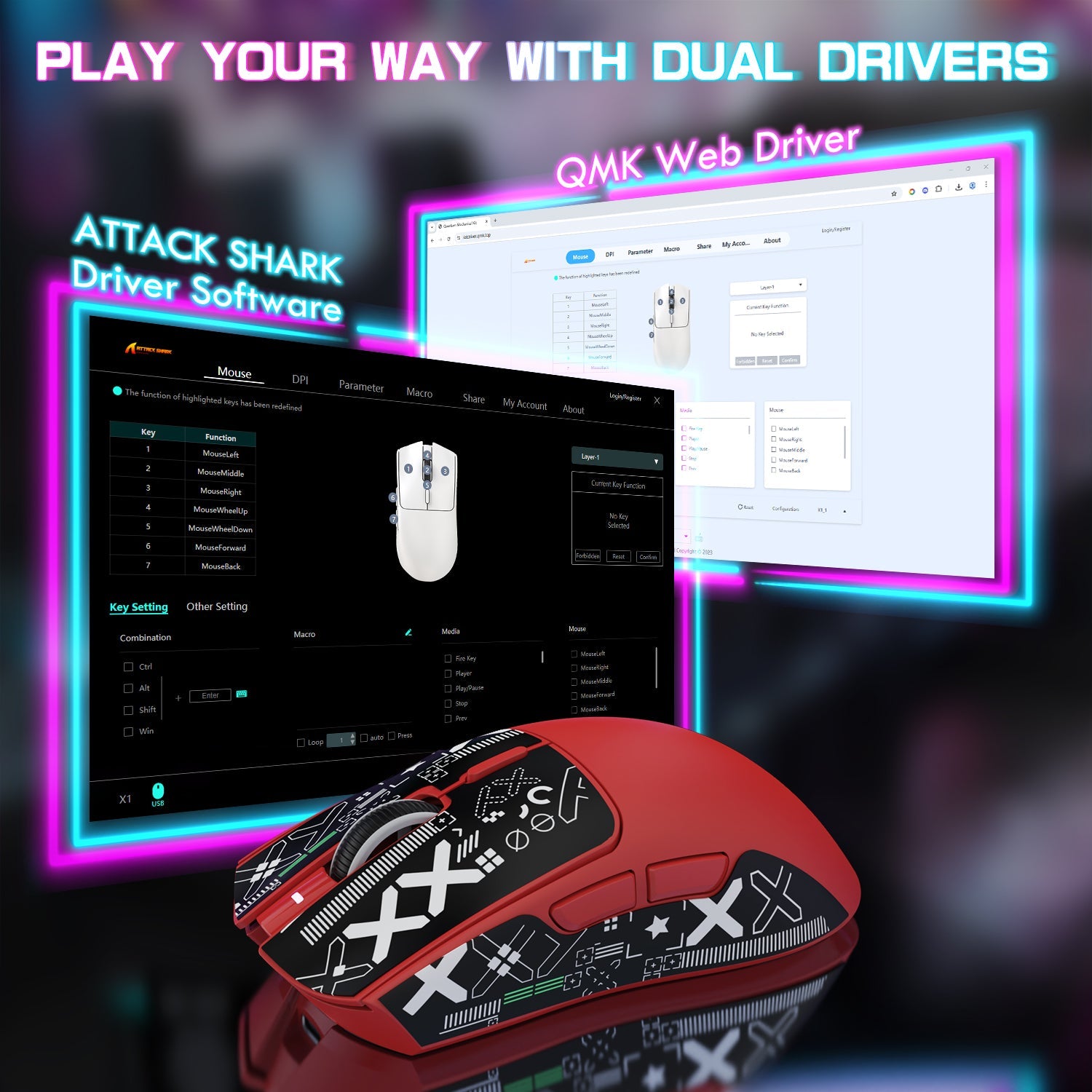 ATTACK SHARK X1 Tri-mode Gaming Mouse With Touchpad RGB Charging Dock PAW3395PRO Sensor