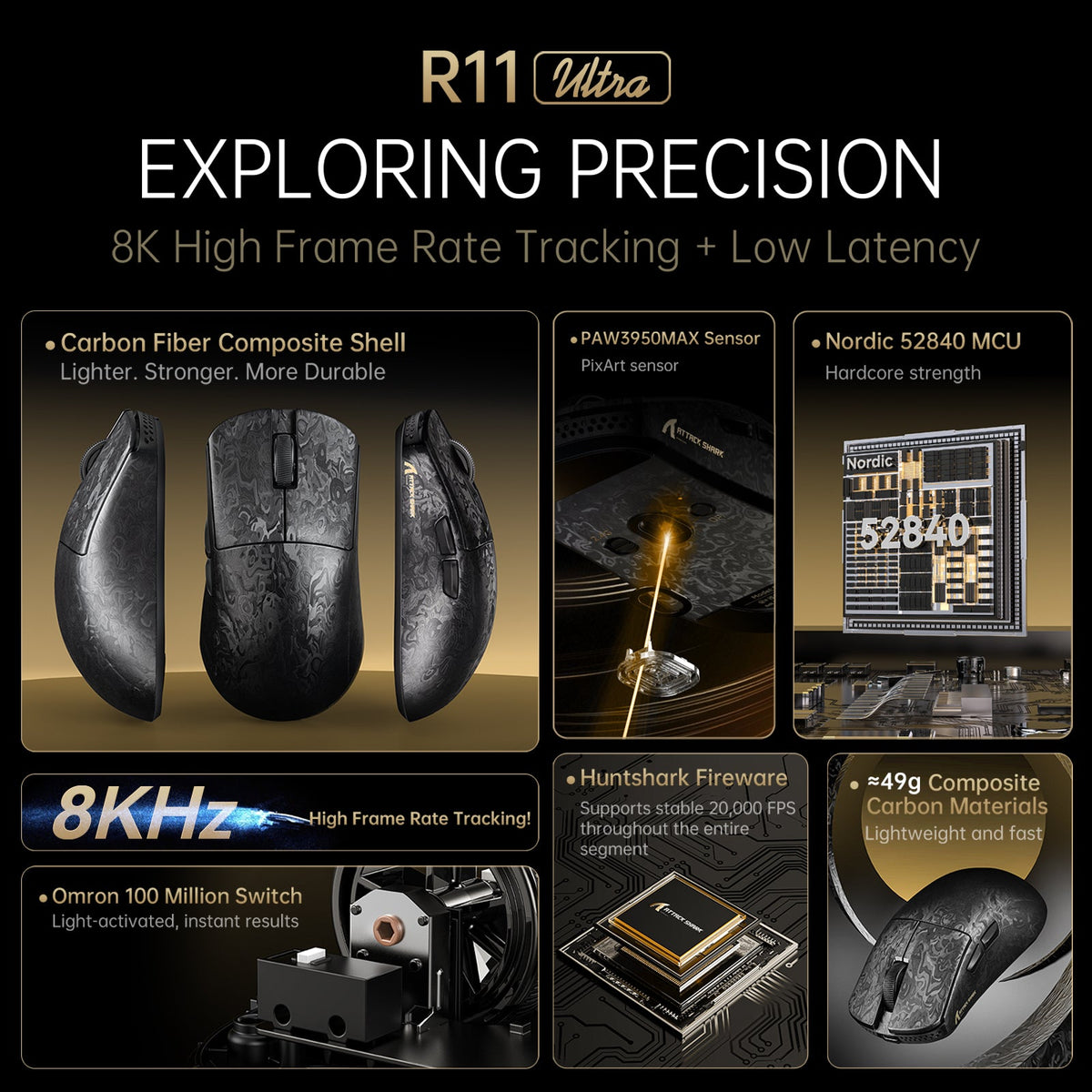 ATTACK SHARK R68 HE & R11 ULTRA Carbon Fiber Gaming Bundle With C01 ULTRA Coiled Cable