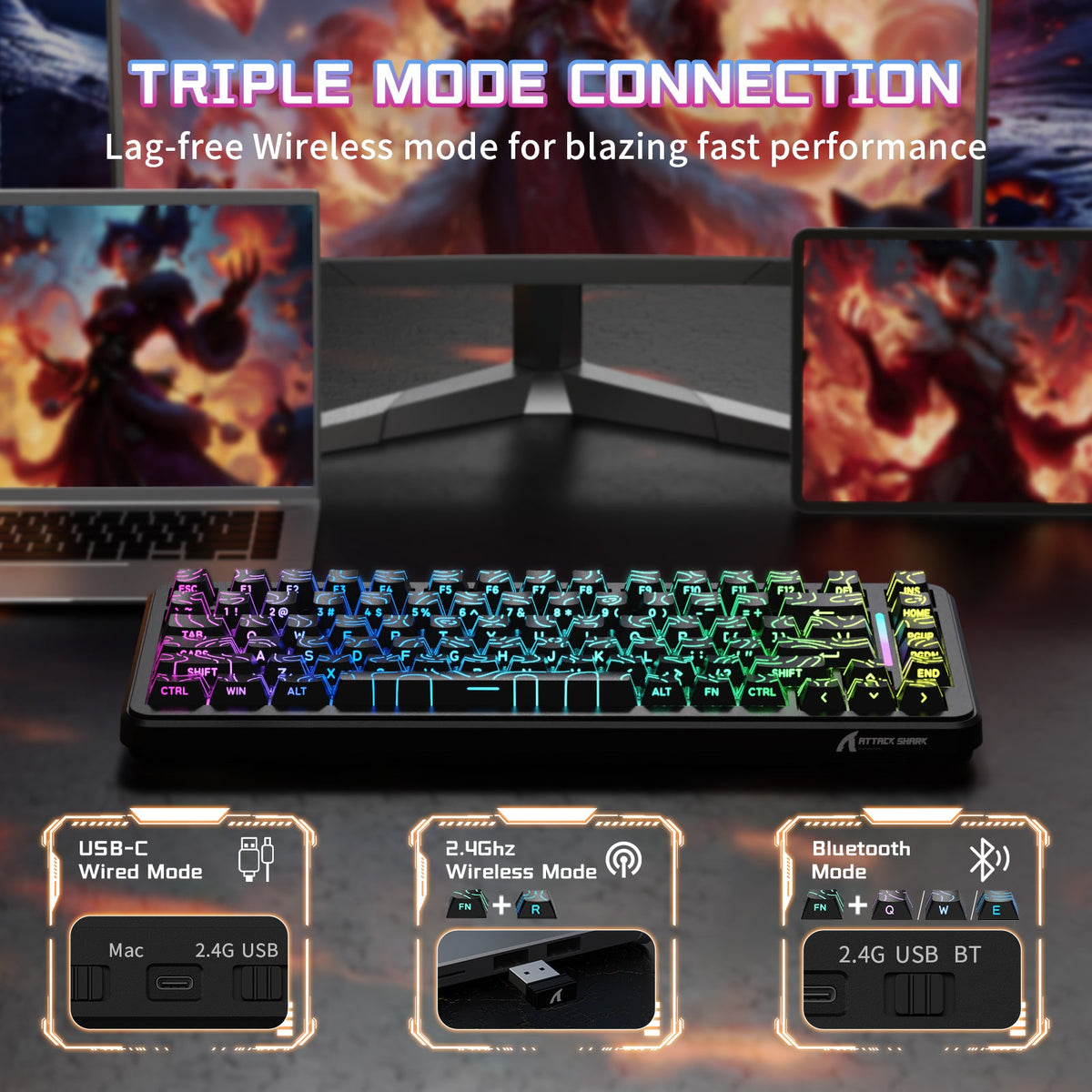 ATTACK SHARK X82PRO HE Wireless Rapid Trigger Gaming Keyboard Magnetic Switch