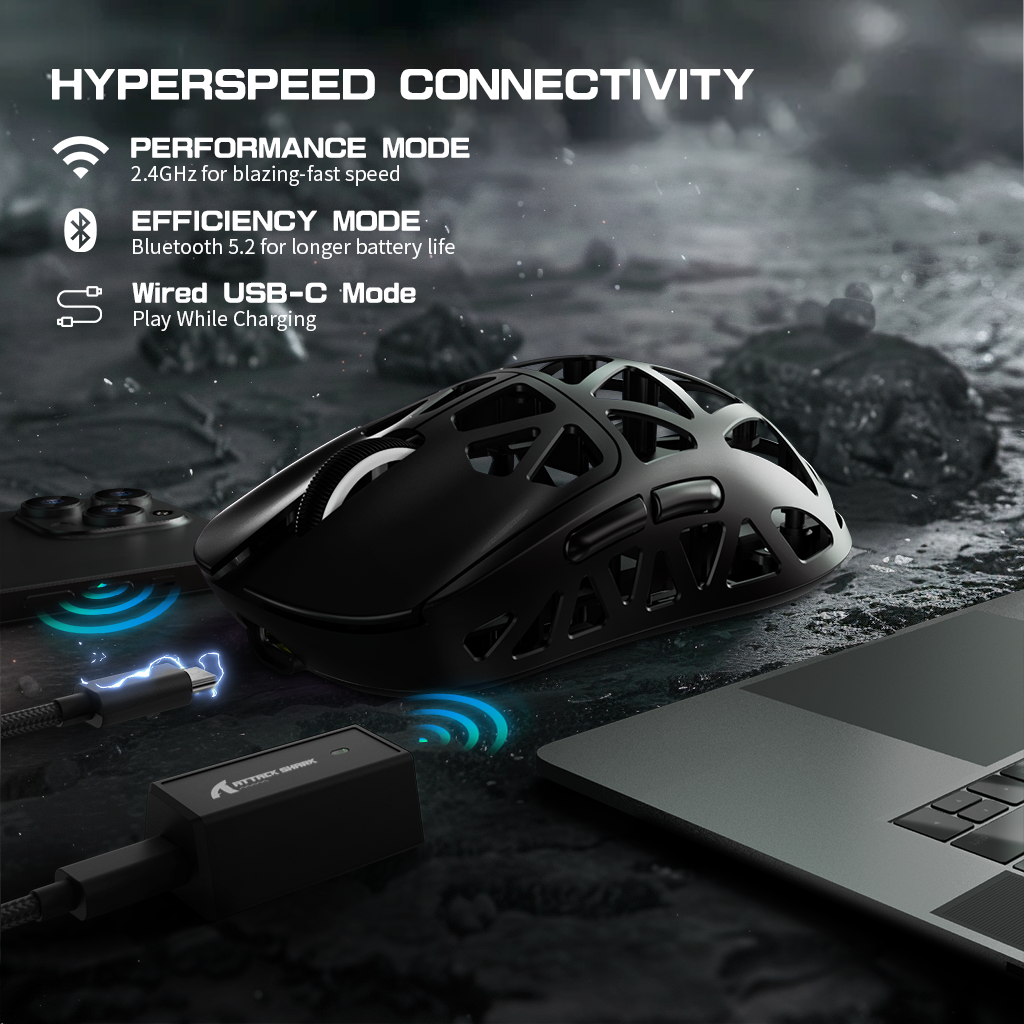 ATTACK SHARK R2 Magnesium Alloy PAW3950 Gaming Mouse 8K with Mouse Coiled Cable (Not Include the Charging Dock)