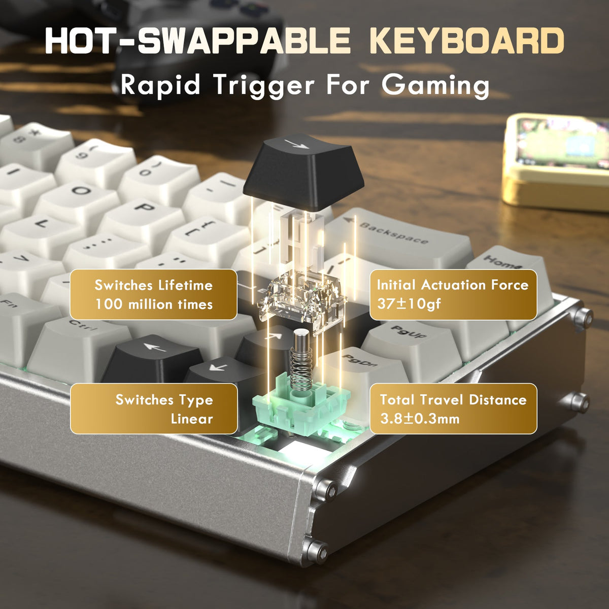 ATTACK SHARK X68MAX HE Rapid Trigger CNC Aluminum Keyboard Magnetic Switch with C01Ultra RGB Coiled Cable