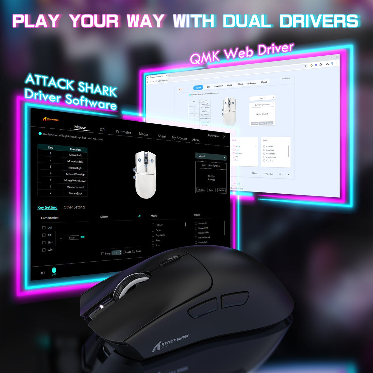 ATTACK SHARK X1 Tri-mode Gaming Mouse With Touchpad RGB Charging Dock PAW3395PRO Sensor