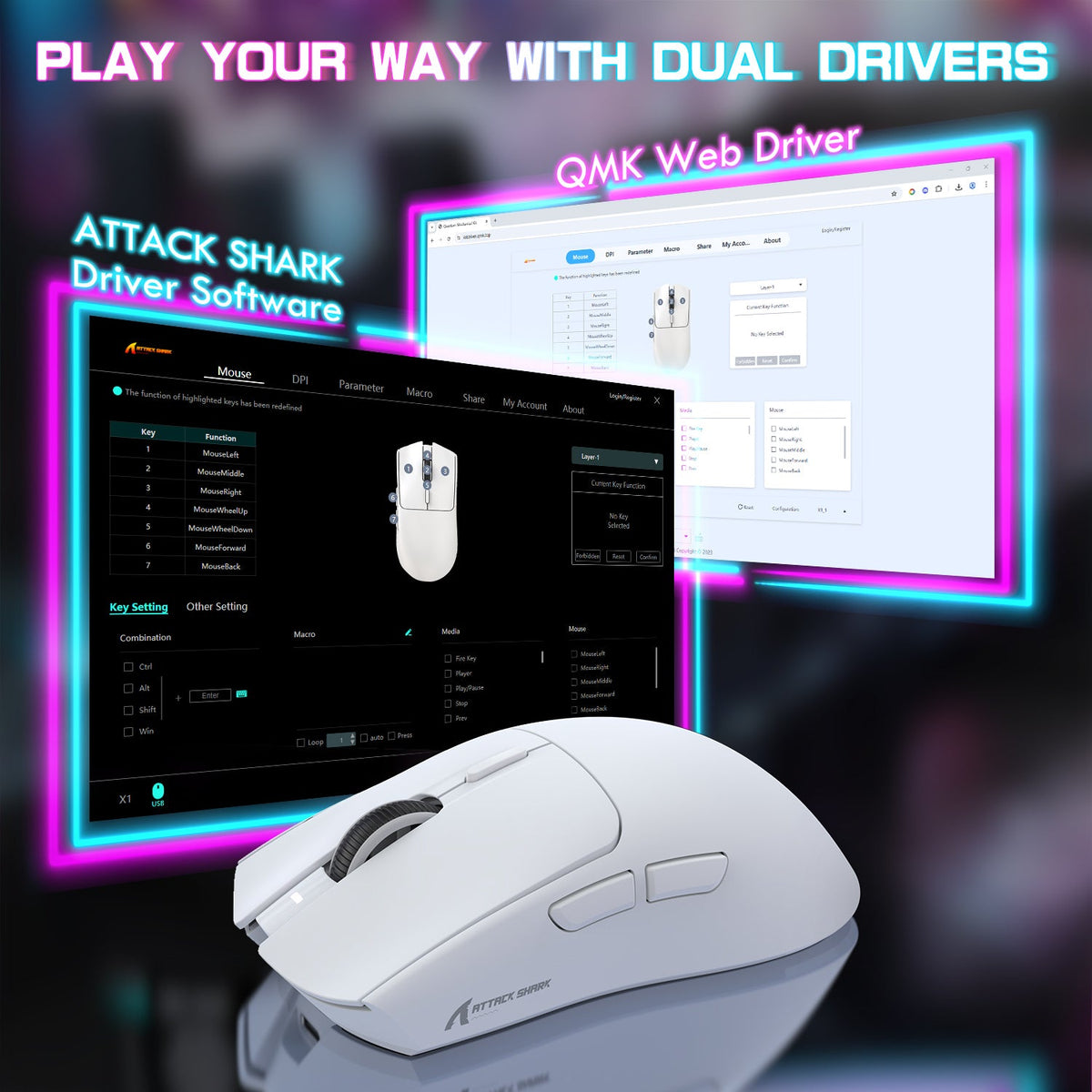 ATTACK SHARK X1 Tri-mode Gaming Mouse With Touchpad RGB Charging Dock PAW3395PRO Sensor