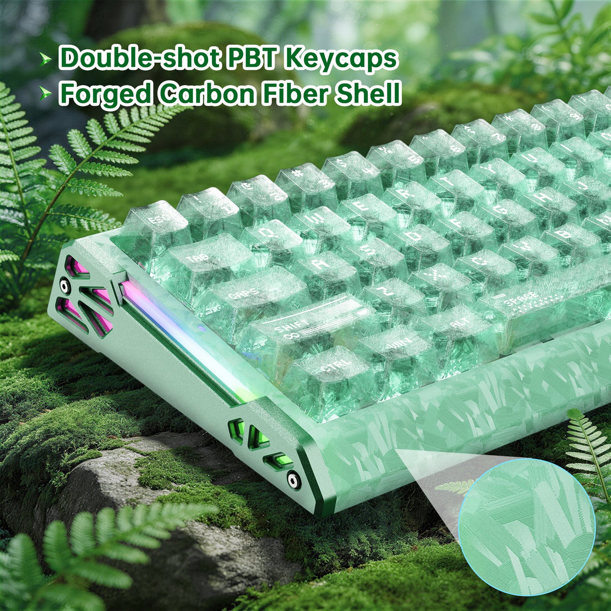 ATTACK SHARK R68 HE Carbon Fiber Wired Rapid Trigger Magnetic Switch Keyboard With C01 Ultra RGB Coiled Cable