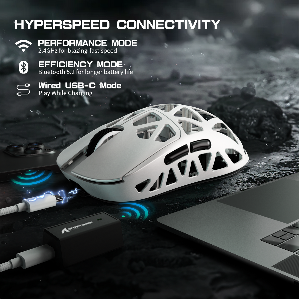 ATTACK SHARK R2 Magnesium Alloy PAW3950 Gaming Mouse 8K with Mouse Coiled Cable (Not Include the Charging Dock)