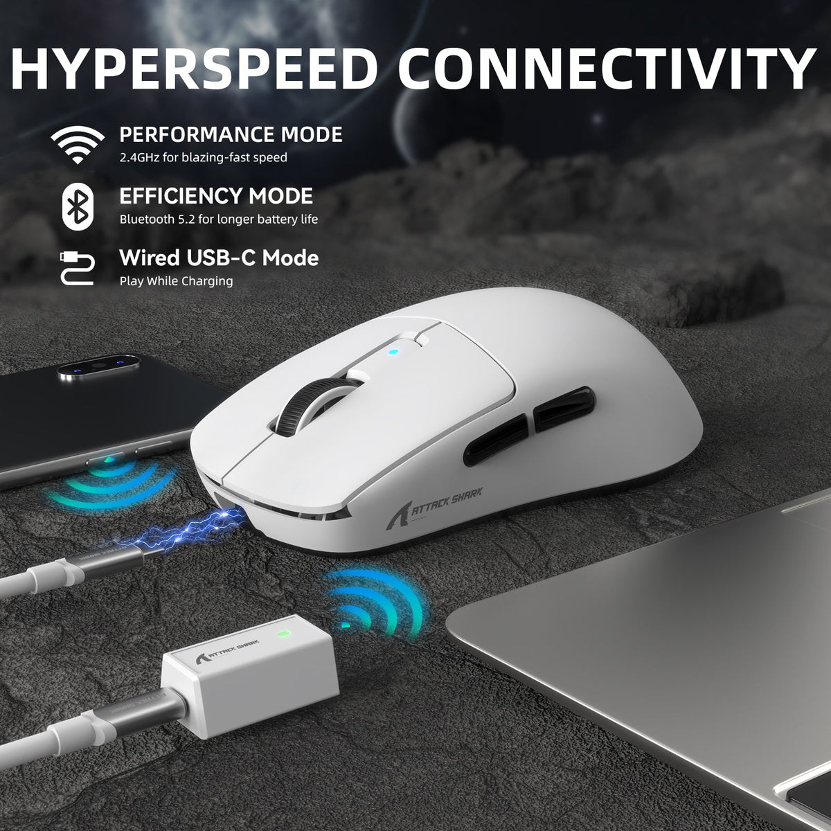 ATTACK SHARK R6 LIGHTSPEED Wireless Gaming Mouse with C06 Mouse Coiled Cable