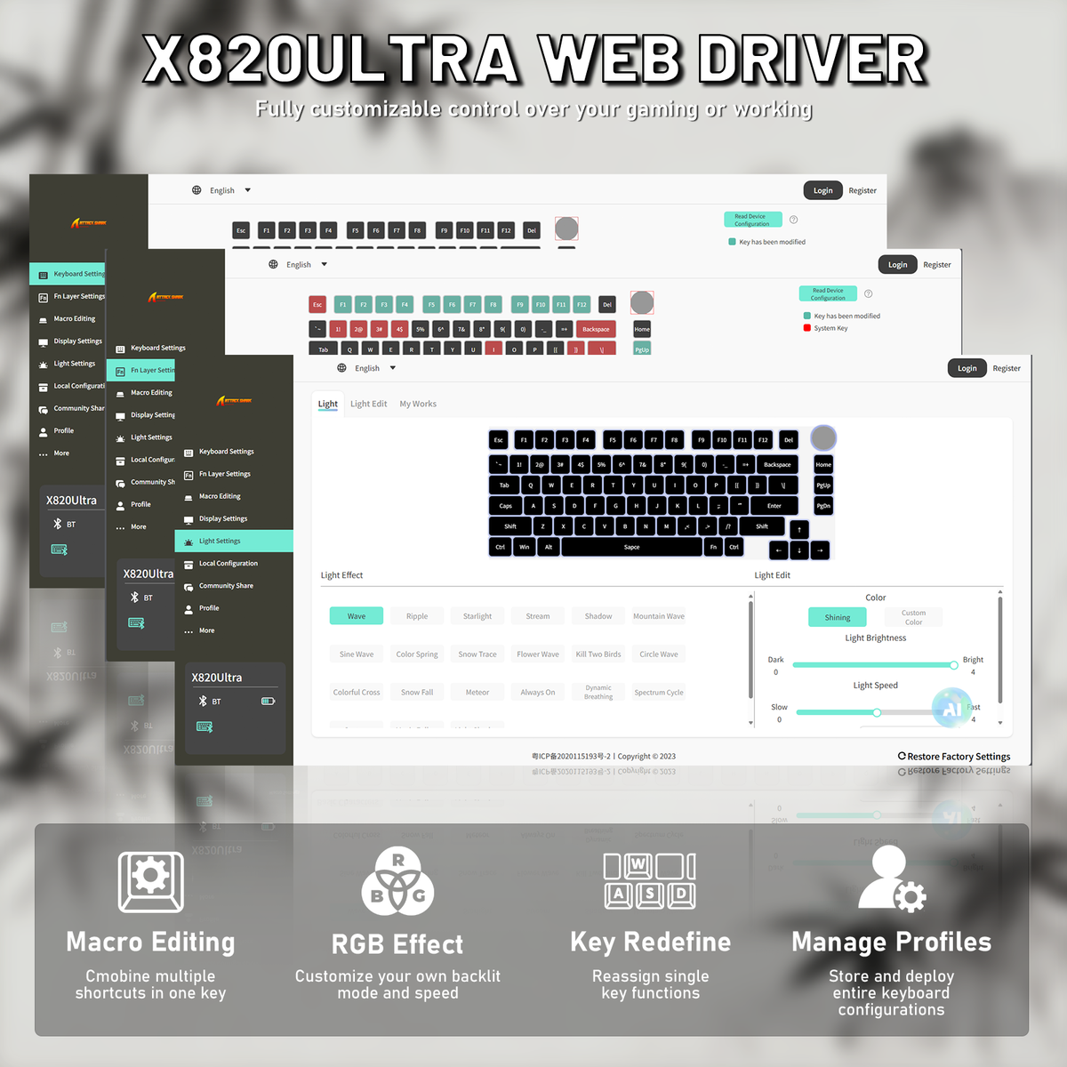 ATTACK SHARK X820ULTRA Mechanical Keyboard with C01ULTRA Coiled Cable