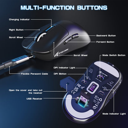 ATTACK SHARK X3MAX PAW3950 Wireless Gaming Mouse with C06 Mouse Coiled Cable