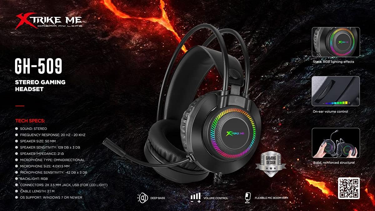 XTRIKE ME GH-509 WIRED STEREO GAMING HEADSET WITH MICROPHONE AND RGB BACKLIGHT BLACK