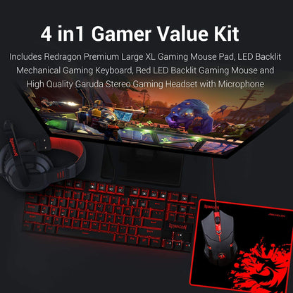 Redragon K552-BB Keyboard, M601 Mouse, P001 Mousepad and H120 Headset Combo Set (4 in 1)