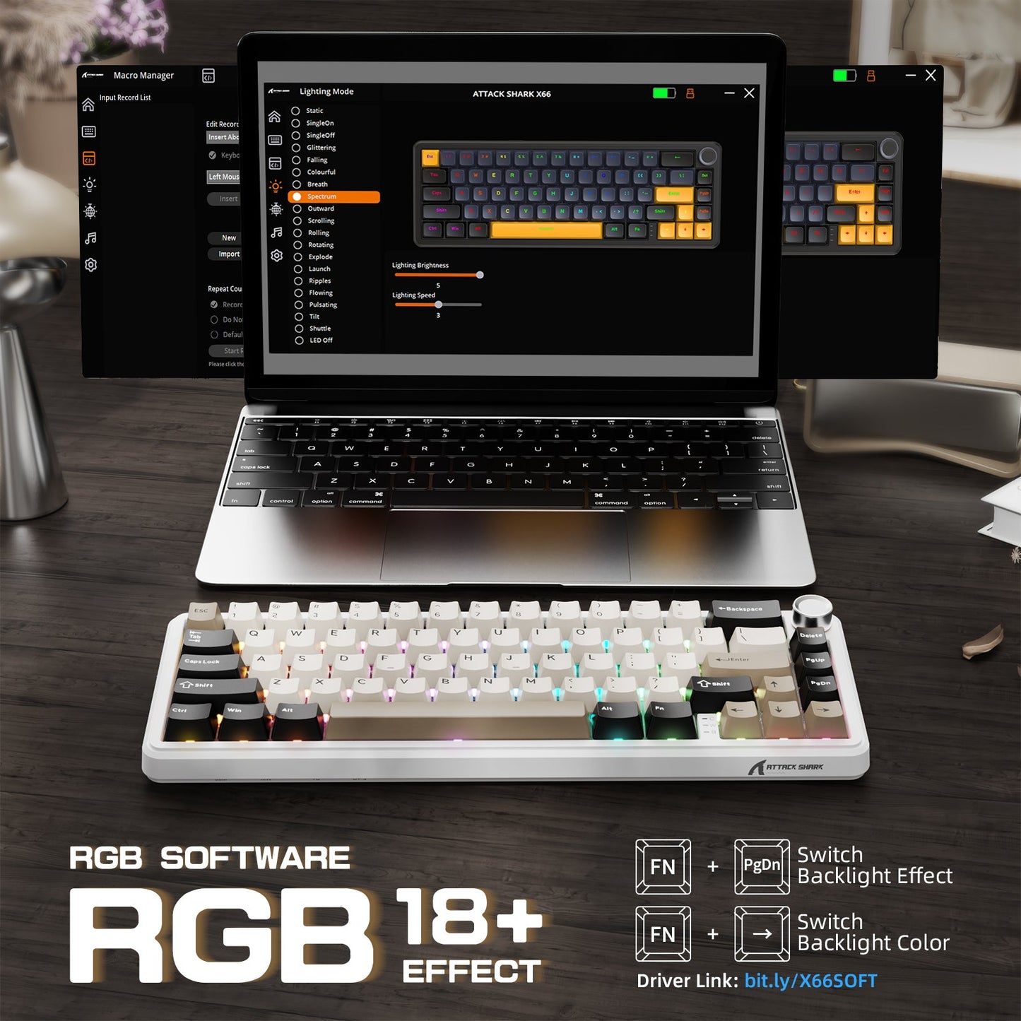 ATTACK SHARK X66 Wireless Mechanical Keyboard with 8K Coiled Cable