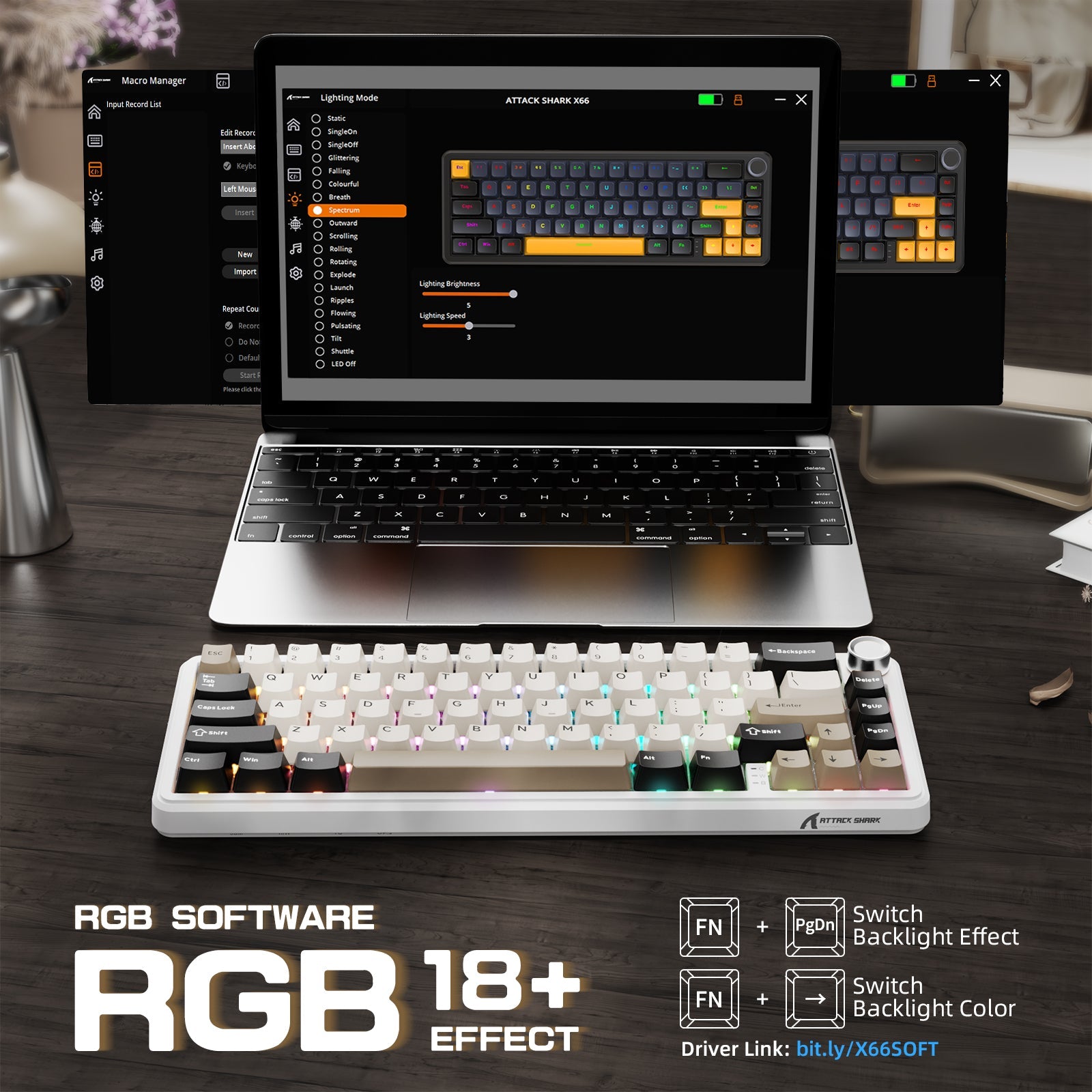 ATTACK SHARK X66 Wireless Mechanical Keyboard with 8K Coiled Cable