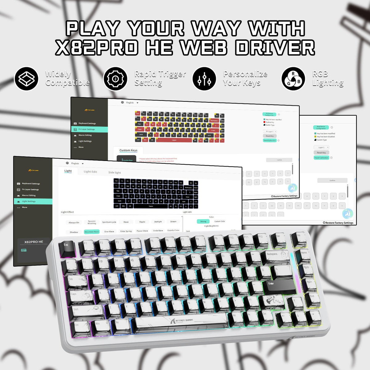 ATTACK SHARK X82PRO HE Wireless Rapid Trigger Gaming Keyboard Magnetic Switch