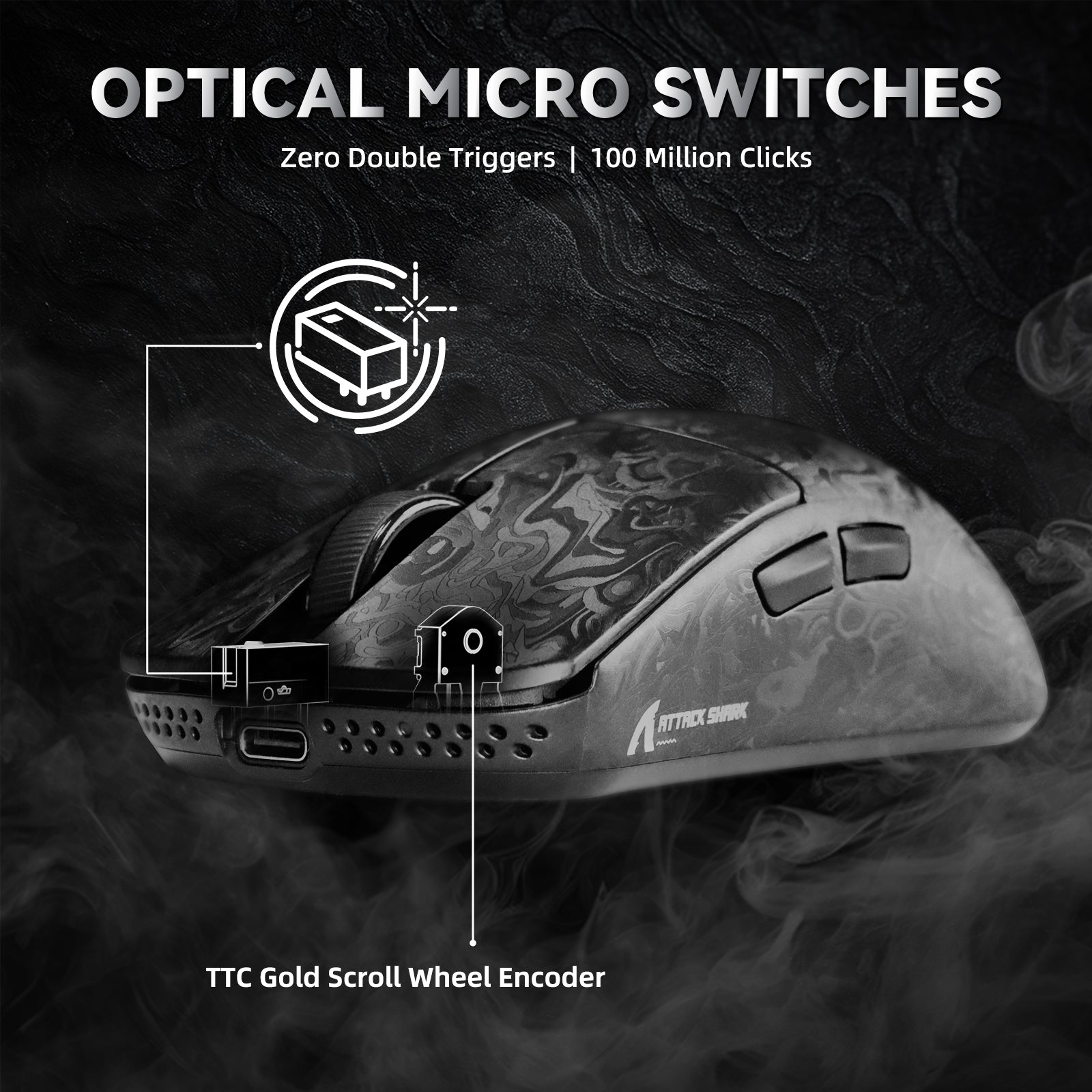 ATTACK SHARK R11 ULTRA Carbon Fiber Wireless 8K PAW3950MAX Gaming Mouse with C06 Ultra LED Cable