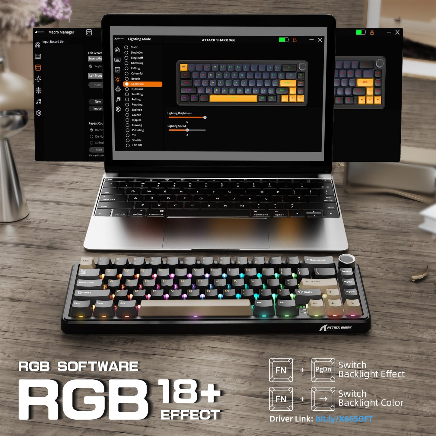 ATTACK SHARK X66 Wireless Mechanical Keyboard with 8K Coiled Cable